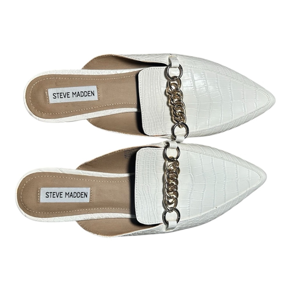 Steve Madden White Croc-Embossed Mules